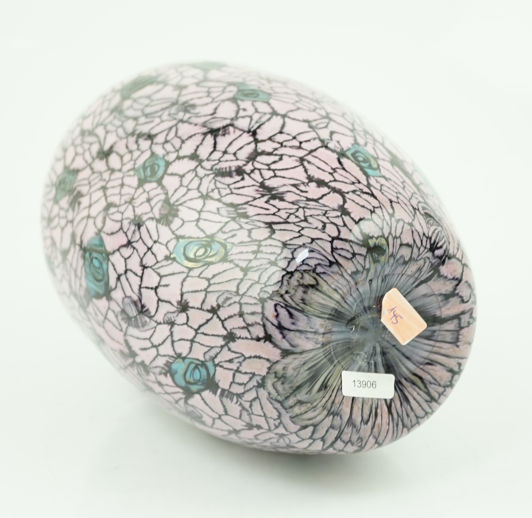 Vittorio Ferro (1932-2012) A Murano glass Murrine vase, decorated with grey roses on a pink ground, unsigned, 27cm, Please note this lot attracts an additional import tax of 20% on the hammer price